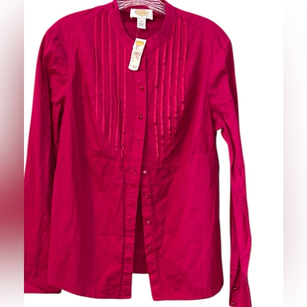 Vtg TALBOTS 100% COTTON LONG SLEEVE BUTTON PLEAT MAGENTA BLOUSE SHIRT